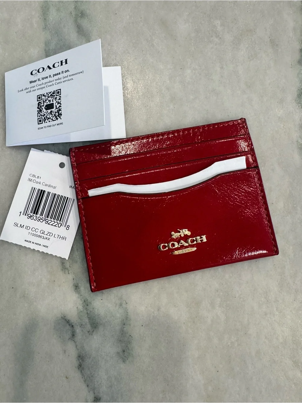 COACH Slim ID Card Case Wallet in Dark Cardinal Red